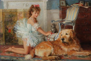 Animal domestique et enfant œuvres - Fille et chien Kitten 008 animaux de compagnie